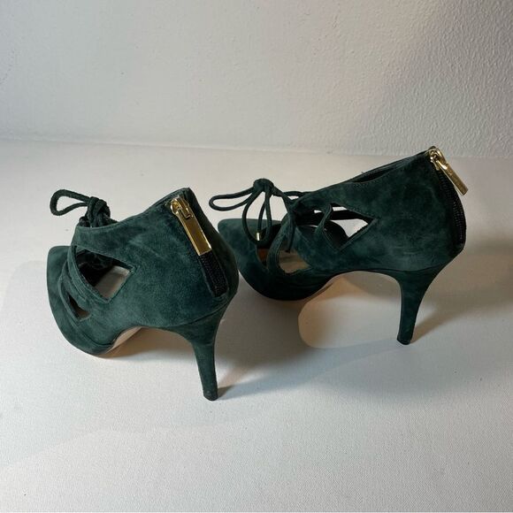 White House black market Money Green Suede Lace Up Heels 9 - Picture 6 of 10